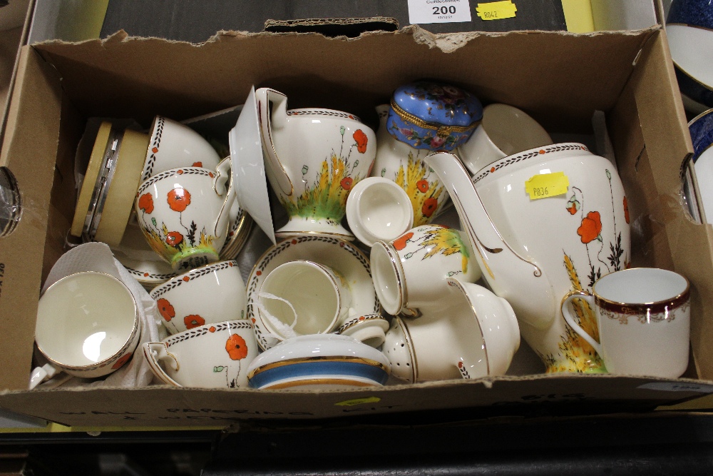 A CROWN DUCAL POPPY PATTERN COFFEE SET TOGETHER WITH TRINKET BOXES