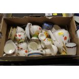 A CROWN DUCAL POPPY PATTERN COFFEE SET TOGETHER WITH TRINKET BOXES