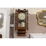 AN ANTIQUE AMERICAN INLAID WALLCLOCK H- 84 CM