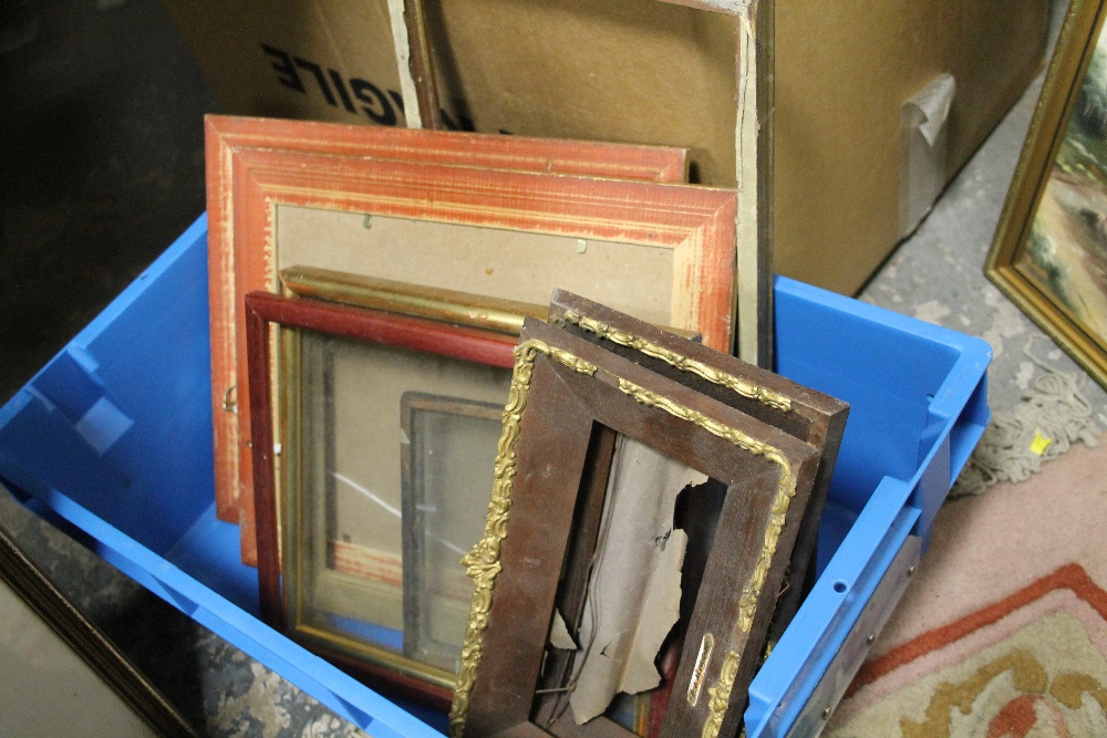 TWO BOXES OF VINTAGE PICTURE FRAMES AND PRINTS ETC.