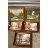 A COLLECTION OF FRAMED OIL ON CANVASES OF WOODED RIVER LANDSCAPES (5)