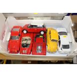 A TRAY OF LARGE DIE CAST MODEL CARS TO INCLUDE BURAGO EXAMPLES A/F