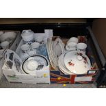 TWO BOXES OF ASSORTED CHINA AND CERAMICS TO INCLUDE ROYAL DOULTON AND WEDGWOOD EXAMPLES