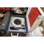 A RETRO DEFIANT RECORD PLAYER TOGETHER WITH A CASE OF LP RECORDS AND 78'S