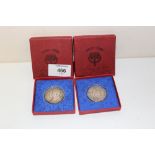 TWO BOXED 1910-1935 COMMEMORATIVE SILVER COINS