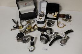 A BOX OF ASSORTED WRIST AND POCKET WATCHES TO INCLUDE A CITIZEN ECO DRIVE EXAMPLE