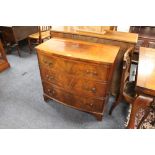 A SMALL ANTIQUE MAHOGANY THREE DRAWER BOW CHEST H-87 CM W- 90.5 CM