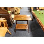 AN EDWARDIAN MAHOGANY INLAID TWO TIER TABLE