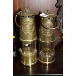 A VINTAGE BRASS ECCLES MINERS LAMP TOGETHER WITH ANOTHER