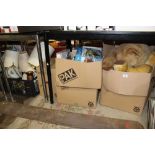 A QUANTITY OF HOUSEHOLD SUNDRIES TO INCLUDE SOFT TOYS, CD'S, LAMPS ETC (5)