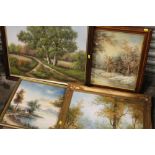A COLLECTION OF FRAMED OIL ON CANVASES OF COUNTRY RIVER LANDSCAPES ETC (4)