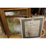 A QUANTITY OF PICTURES, PRINTS AND PICTURE FRAMES TO INCLUDE OIL ON CANVASES, VINTAGE GILT FRAMES