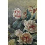 A FRAMED AND GLAZED WATER COLOUR STILL LIFE STUDY OF FLOWERS SIGNED G GALLES? SIZE - 24CM X 18CM