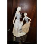A LARGE NAO FIGURINE OF TWO LADIES COLLECTING WATER, H 39 cm, S/D