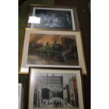 TWO FRAMED AND GLAZED RAILWAY PRINTS TO INCLUDE WINSTON CHURCHILL BY TERRANCE CUNEO TOGETHER WITH
