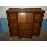 AN OAK BUREAU / DISPLAY BOOKCASE