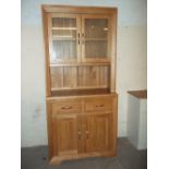 AN OAK NARROW DISPLAY DRESSER