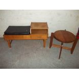 AN ASH FINISHED RETRO TELEPHONE / MEDIA SEAT TABLE AND A MAHOGANY SIDE TABLE (2)