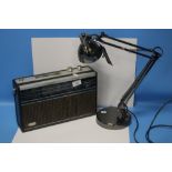A VINTAGE FIDELITY RAD 26 PORTABLE RADIO and a modern angle poise table lamp (2)