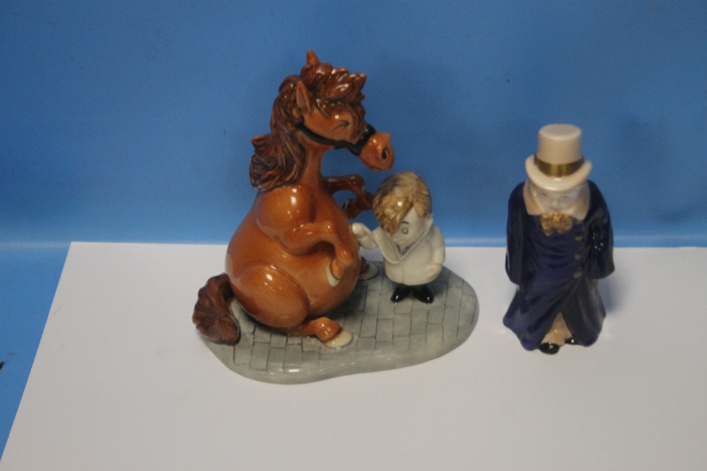 A ROYAL DOULTON THELWELL FIGURE "DETECTING AILMENTS" TOGETHER WITH A ROYAL WORCESTER FIGURE BUDGE