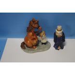 A ROYAL DOULTON THELWELL FIGURE "DETECTING AILMENTS" TOGETHER WITH A ROYAL WORCESTER FIGURE BUDGE