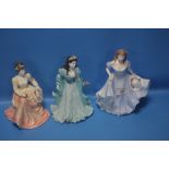 THREE COALPORT FIGURINES TO INCLUDE 'LADY IN LACE', 'PAMELA' AND 'AMELIA' (3)