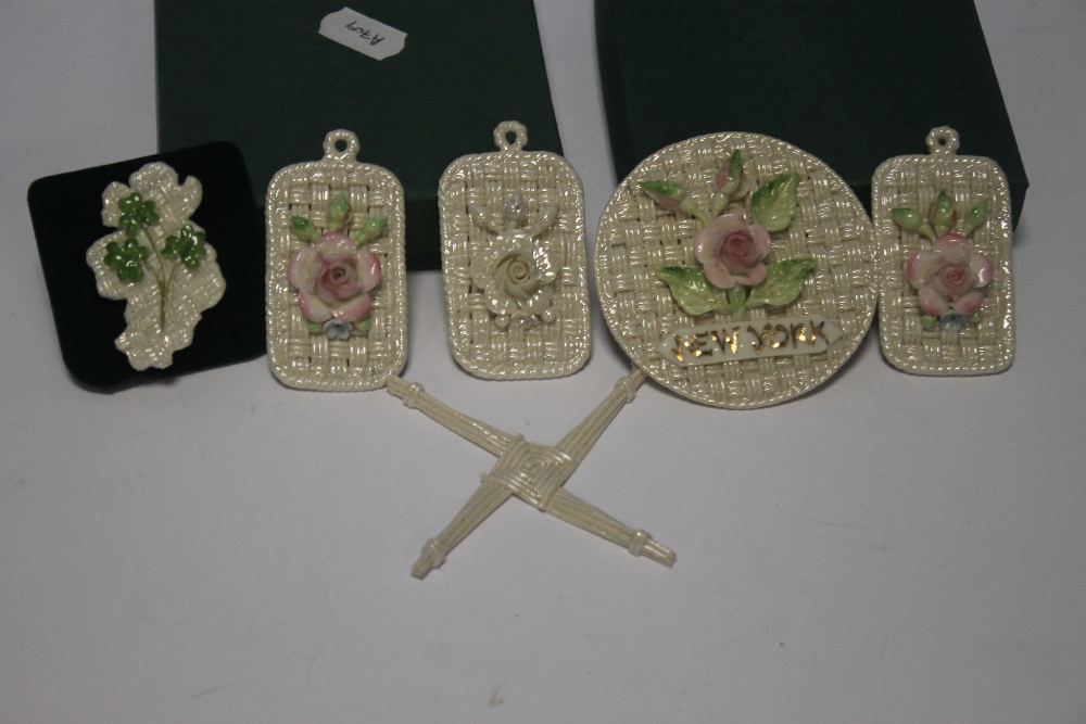 SIX BELLEEK TYPE PENDANTS