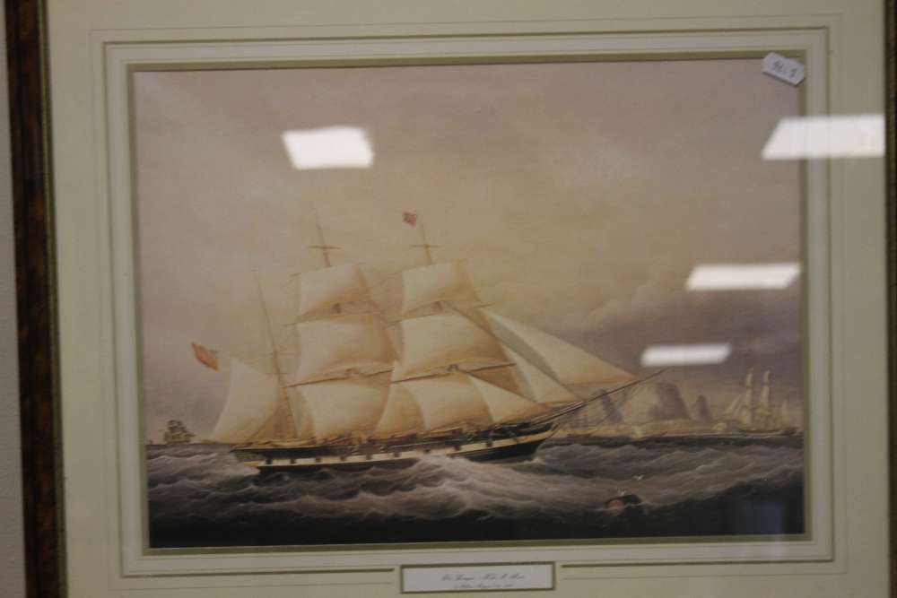 TWO PRINTS DEPICTING SAILING SHIPS TOGETHER WITH AN AEROPLANE PRINT - Image 3 of 5