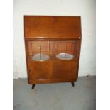 A TEAK GLAZED RETRO DISPLAY CABINET / BUREAU