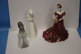 THREE FIGURINES, COALPORT 'JENNY', COALPORT 'AMEN' AND A LLADRO EXAMPLE (3)