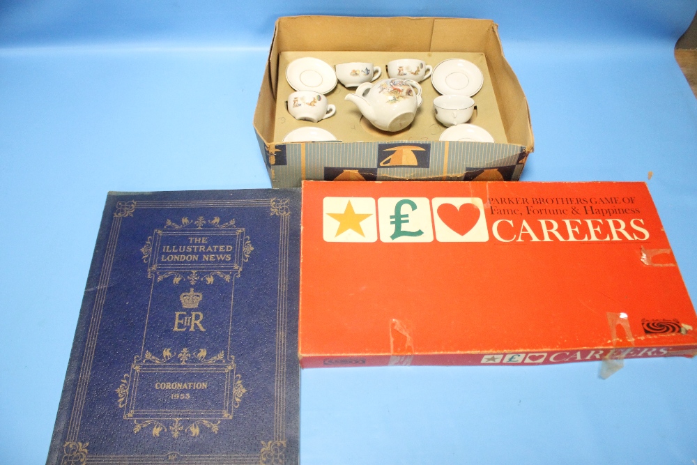 A VINTAGE BOARD GAME 'CAREERS' together with a child's tea set marked 'Foreign' (one cup with broken