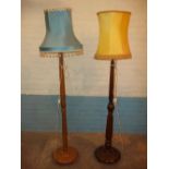 TWO HEAVY CHUNKY SOLID WOOD OAK FLOOR STANDING LAMPS
