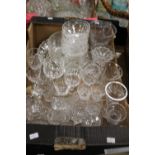 A TRAY OF ASSORTED GLASSWARE (TRAY NOT INCLUDED)