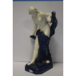 A ROYAL WORCESTER CROWN WARE CLASSICAL STYLE FIGURINE WITH BLUE BASE AND DETAIL