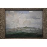 A FRAMED A GLAZED REX VICAT COLE OIL ON BOARD TITLED TO THE BACK "NORTH COUNTRY UPLANDS" AND