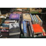 THREE TRAYS OF MISCELLANEOUS BOOKS INCLUDING FILM BIOGRAPHIES ETC. (TRAYS NOT INCLUDED)