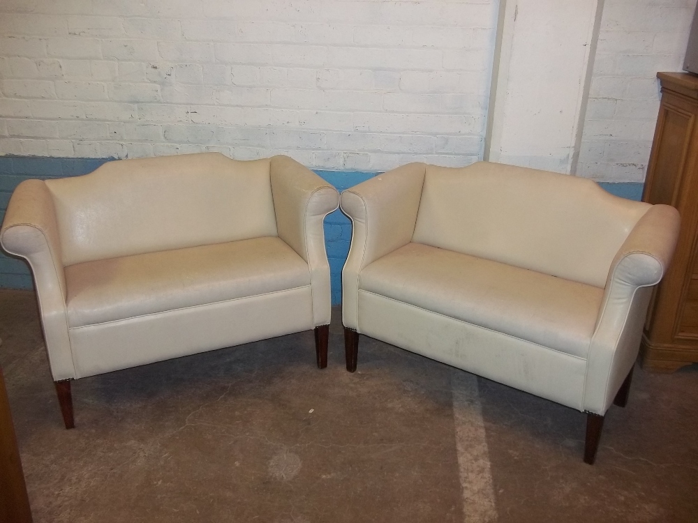 TWO CREAM MODERN BESPOKE TWO SEATER RECEPTION ROOM SOFAS