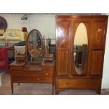 AN EDWARDIAN STYLE WARDROBE AND DRESSING TABLE WITH INLAID DETAIL AND MIRROR