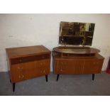 A RETRO TEAK TWO TIER DRESSING TABLE AND A THREE DRAWER CHEST OF BEEANESE FURNITURE