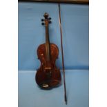 ANTIQUE VIOLIN IN CASE WITH INTERNAL LABEL HANDWRITTEN AND DATED 1925