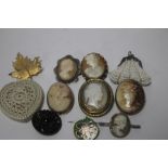 A COLLECTION OF ASSORTED BROOCHES TO INCLUDE CAMEO TYPE EXAMPLES