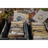 APPROX. 240 SINGLES RECORDS FROM THE 60S, 70S, 80S, 90S AND 00S CONTAINED IN TWO GREY PLASTIC