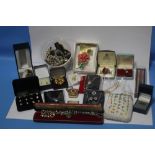 A QUANTITY OF COSTUME JEWELLERY AND PACKAGING