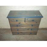 A PINE TWO OVER THREE CHEST OF DRAWERS STAINED BLUE