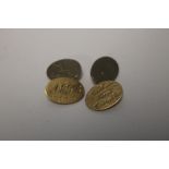 A PAIR OF 9 CT GOLD CUFFLINKS WITH ENGRAVED INSCRIPTION