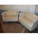 TWO CREAM MODERN BESPOKE TWO SEATER RECEPTION ROOM SOFAS