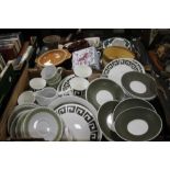 TWO TRAYS OF ASSORTED TEA AND DINNERWARE TO INCLUDE WEDGWOOD (TRAYS NOT INCLUDED)