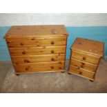 A PINE FOUR DRAWER CHEST AND A PINE THREE DRAWER CHEST (2)