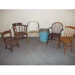 SIX ITEMS TO INCLUDE CHAIRS AND A LLOYD LOOM STYLE LINEN BOX