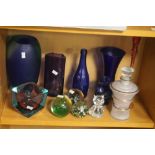 A COLLECTION OF ASSORTED GLASS PAPERWEIGHTS, VASES ETC